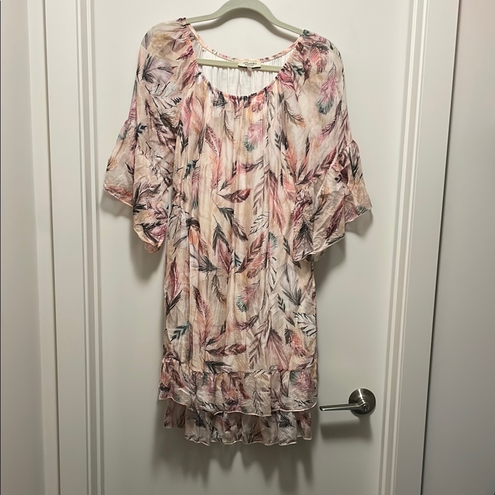 Pink Ruffled 3/4 Sleeve Blouse